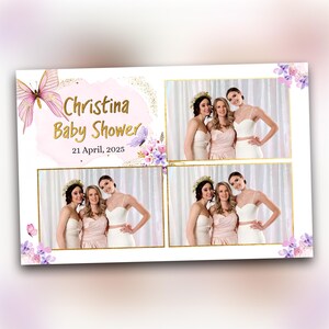 Rosa Lila und Gold Schmetterling Babyshower Babyparty 100x120 Postkarten Layout Photo Booth Vorlage Baby Mädchen BS7