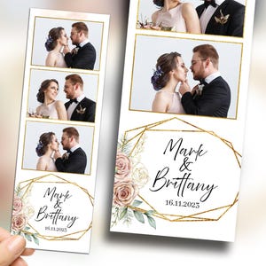 Wedding Photobooth Templates 2x6 Floral and Gold frame dusty pink rose with greenery anniversary or sweet 16 photo booth template WD19