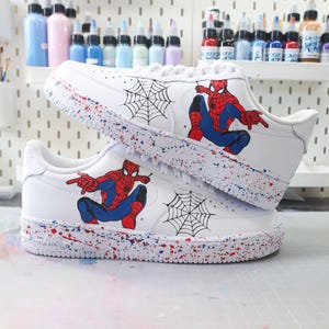 air force 1 custom cartoon splash Spiderman - Baskets personnalisées peint à la main
