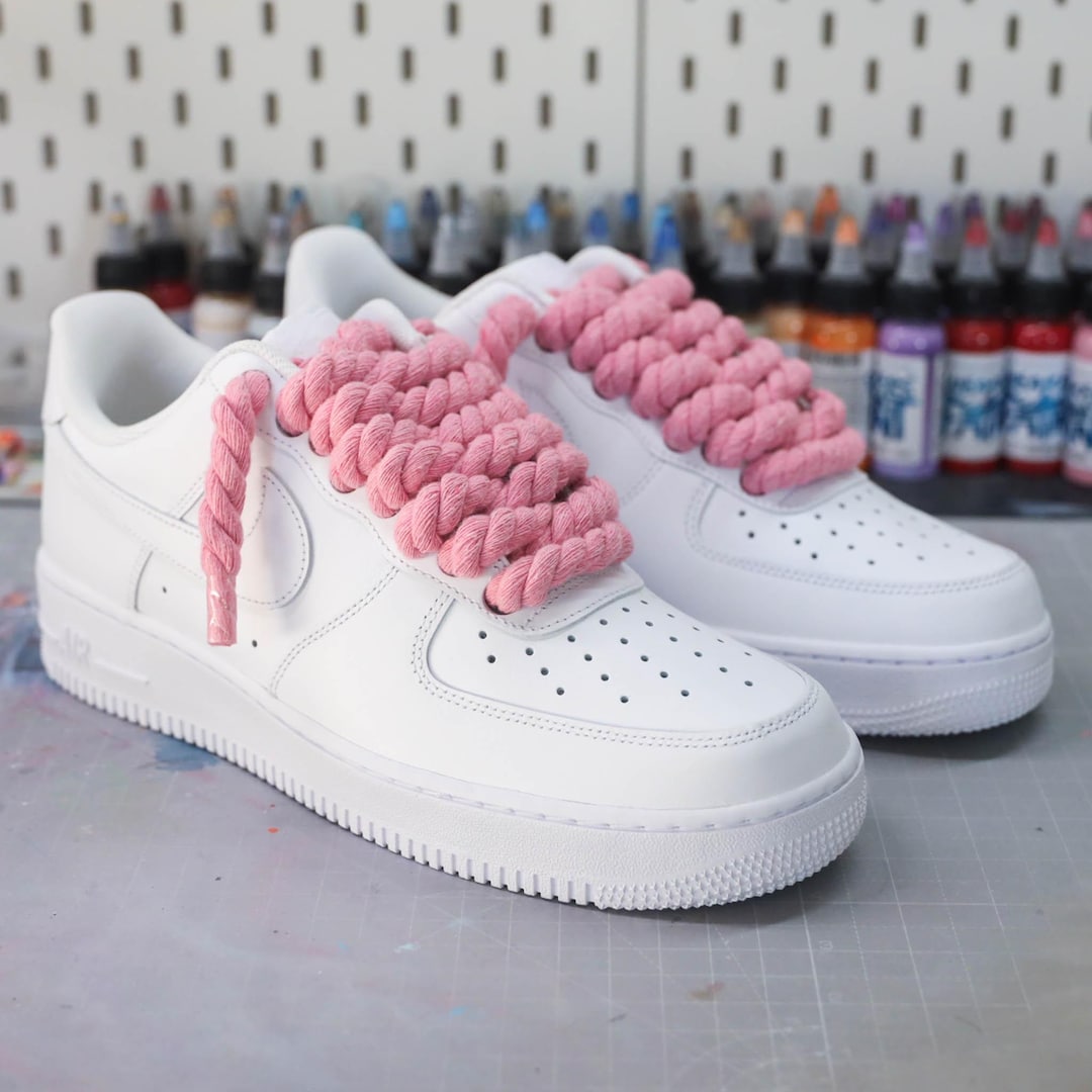 Pink Rope Laces Af1 Custom Sneakers Air Force 1 Custom Rope Laces Pink - Sneakers With Big ...