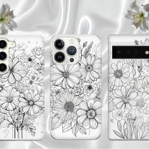 Line Art Floral Phone Case: Protective TPU Gel Cover