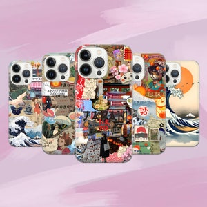 Funda para teléfono con collage de tablero de estado de ánimo japonés, funda estética para iPhone 16 Pro 15 14 13 12 11 Google Pixel 9 8 7A 6A Samsung Galaxy S24 Ultra S23