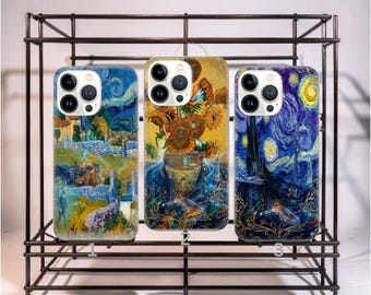 Art Inspired iPhone Samsung Case, Oil Painting Style Collection, Starry Night Sunflowers Garden