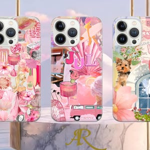 Pink Coquette Collage-telefoonhoesje, preppy schattig en trendy esthetiek, iPhone 16 15 14 13 12 11 Pro Max 8 Plus X, Samsung Galaxy S23 S22 S20