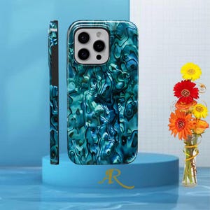 Pearl Design Phone Case | Dark Green Blue | Abalone Shell Print | Case for iPhone 16 15 14 13 12 11 Pro Max | Samsung s22 s21 | Google Pixel