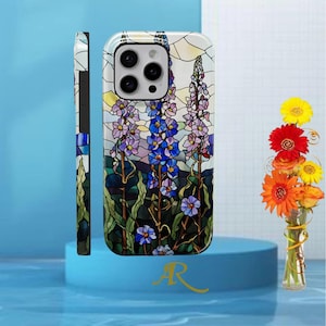 Artistic Stained Glass Floral Phone Case | iPhone 16 15 14 13 12 11 pro max | Samsung Galaxy S22 S23 S24 Ultra | Google Pixel 6 7 8 pro case