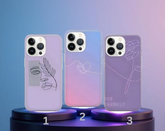Minimalistische Line Art Phone Case - TPU-Cover mit Pastell-Verlauf für iPhone Samsung Pixel