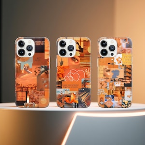 Aesthetic collage Phone Case Orange abstract art Cover for iPhone 16e, 15, 14, 13, 12, 11, Google Pixel 9 Pro, 8, 7A, Samsung S25 edge, S24