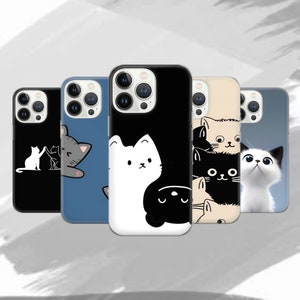 Funny Cat Phone Case - Aesthetic Kitty Art Meme Cover for iPhone 16 Pro 15 14 13 12 11 Google Pixel 9 8 7A 6A Samsung Galaxy S24 Ultra