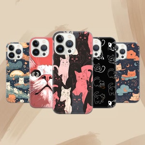 Funny Cat Phone Case - Aesthetic Kitty Art Meme Cover for iPhone 16 Pro 15 14 13 12 11 Google Pixel 9 8 7A 6A Samsung Galaxy S24 Ultra