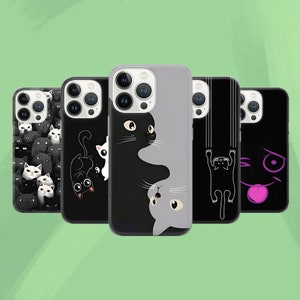 Funny Cat Phone Case - Aesthetic Kitty Art Meme Cover for iPhone 16 Pro 15 14 13 12 11 Google Pixel 9 8 7A 6A Samsung Galaxy S24 Ultra