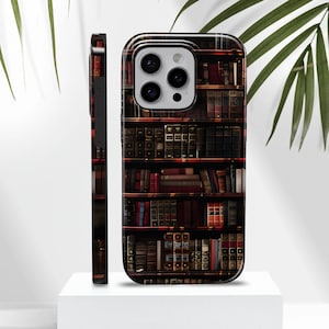 Funda para teléfono con diseño de estantería: cubierta de libro con un toque de fantasía y protección resistente