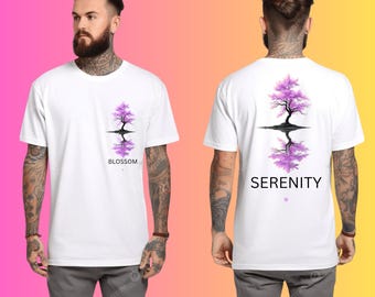Serenity Blossom Tree T-Shirt, Minimal Zen Nature Tee, Pink Calm Vibe Shirt