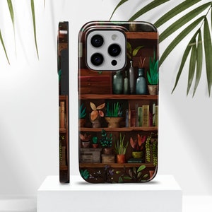 Funda para teléfono con estantería: cubierta resistente con diseño de libro caprichoso