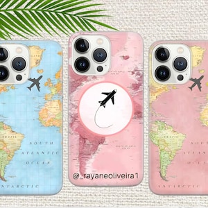 World Map Phone Case Travel Cover fit For iPhone 16 Pro Max, 15 Plus, 14, 13, 12, 11, XS & Samsung S24, S23, A55, A54, Pixel 8