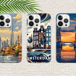 Vintage Style Phone Case Retro Cities Cover for iPhone 16 Pro, 15, 14, 13, 12, 11,Google Pixel 9 Pro, 8, 7A, Samsung Galaxy S24 fe, A16, A55