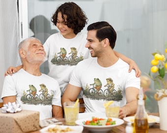 Frog Couple Riding Bikes T-Shirt, Whimsical Animal Graphic Tee