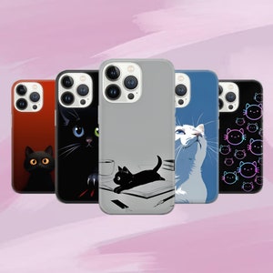 Funny Cat Phone Case - Aesthetic Kitty Art Meme Cover for iPhone 16 Pro 15 14 13 12 11 Google Pixel 9 8 7A 6A Samsung Galaxy S24 Ultra