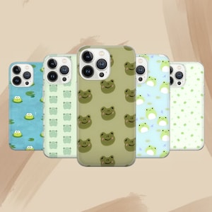 Cute Frog-telefoonhoesje - groen esthetische hoes voor iPhone 16 Pro, 15, 14, 13, 12, 11, Google Pixel 9, 8, 7A, 6A, Samsung Galaxy S24