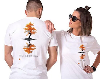 Minimalist Autumn Tree Reflection T-Shirt, Nature Harmony Landscape Tee
