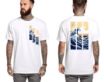 Japanese Wave T-Shirt, Hokusai Inspired Ocean Art Tee, Streetwear Back Print