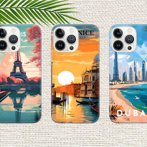 Vintage Style Phone Case Retro Cities Cover for iPhone 16 Pro, 15, 14, 13, 12, 11,Google Pixel 9 Pro, 8, 7A, Samsung Galaxy S24 fe, A16, A55