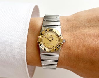 Omega Constellation Vintage Women’s TwoTone, 18k Gold, Watch, Gold Dial, Gift for Her, 16 cm