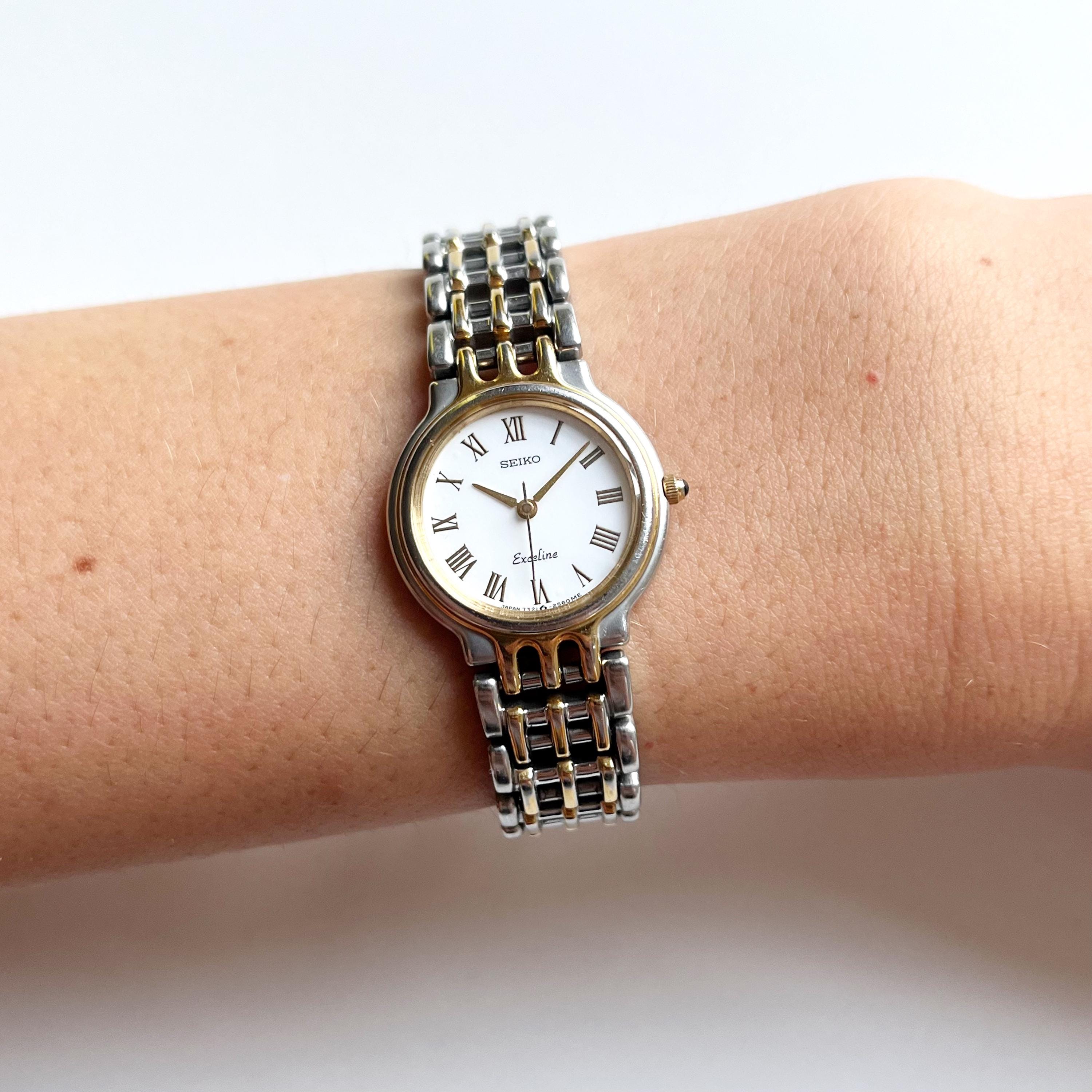 Vintage Two-tone Seiko Bangle Watch: Roman Numeral Dial 