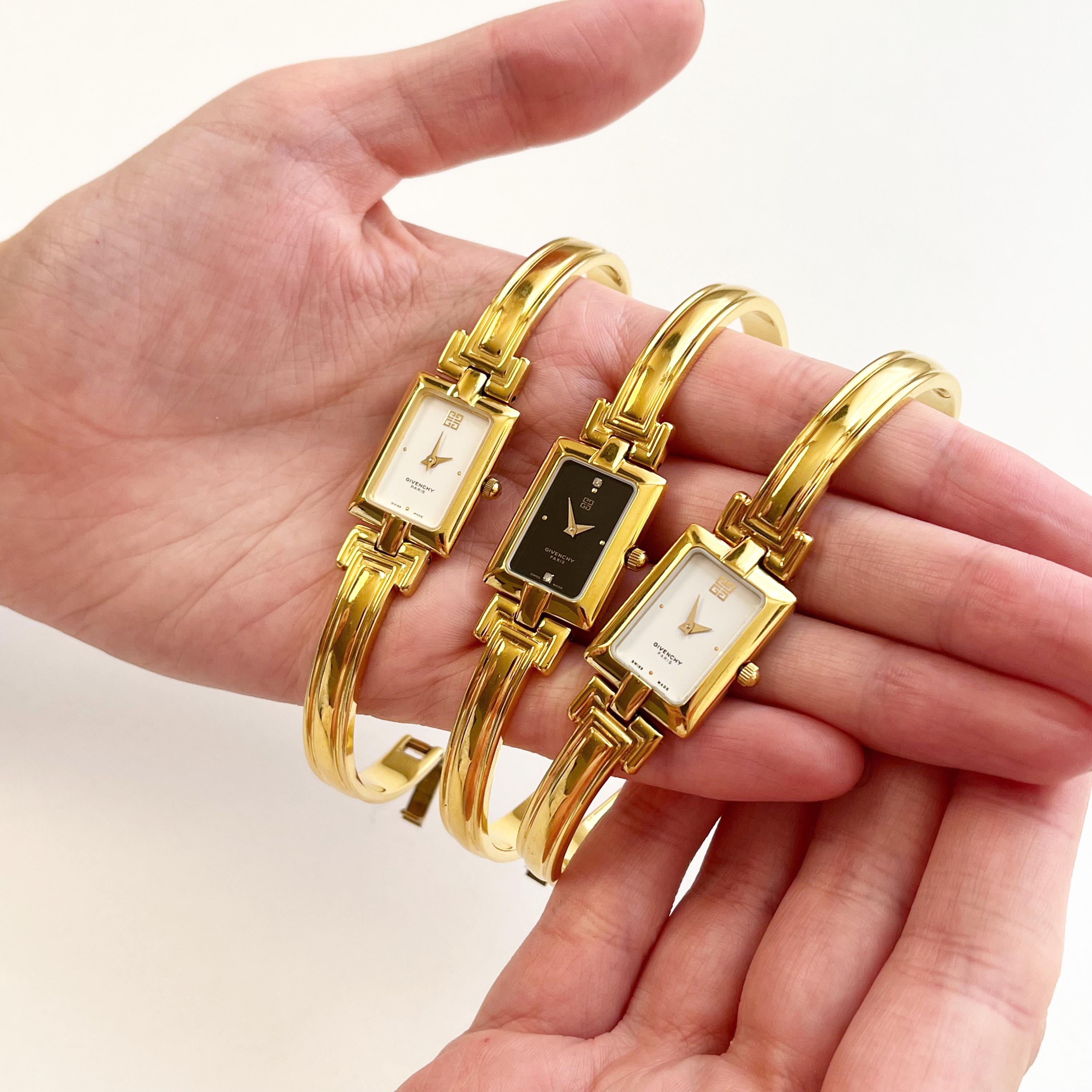 Givenchy Gold Bangle Watch with White Ivory Dial Vintage Givenchy Swiss Ocean Cuff Gold Watch - Wear fortune  main image 4
