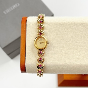 Reloj vintage Seiko con rubíes raros en tono dorado para mujer, en caja, regalo para ella, 16 cm