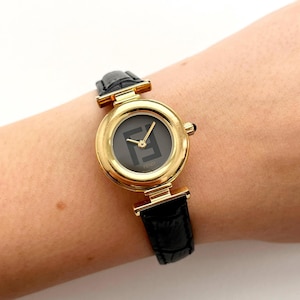 Vintage 90s Unisex Gold-plated Fendi Quartz Watch With Black Vintage 90s Unisex Gold-plated Fendi Quartz Watch With Black