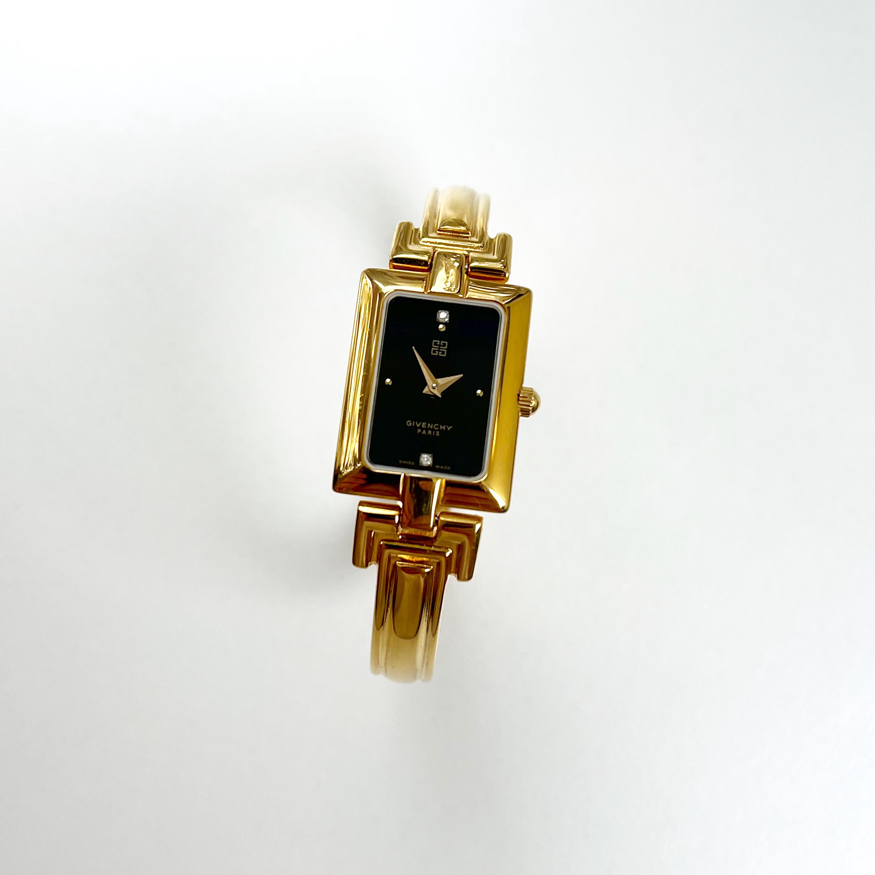 Givenchy Vintage Watch - Black Dial Golden Bangle Womens Watch
