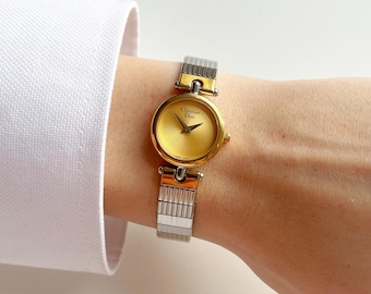 Reloj vintage Christian Dior TwoTone, esfera dorada, en caja, regalo para ella, 16 cm
