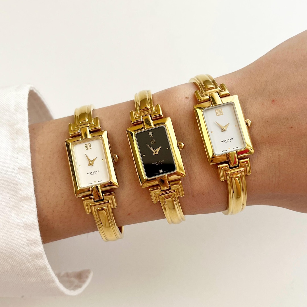 Vintage GIVENCHY Women's Bangle Gold Watches: White / Balck