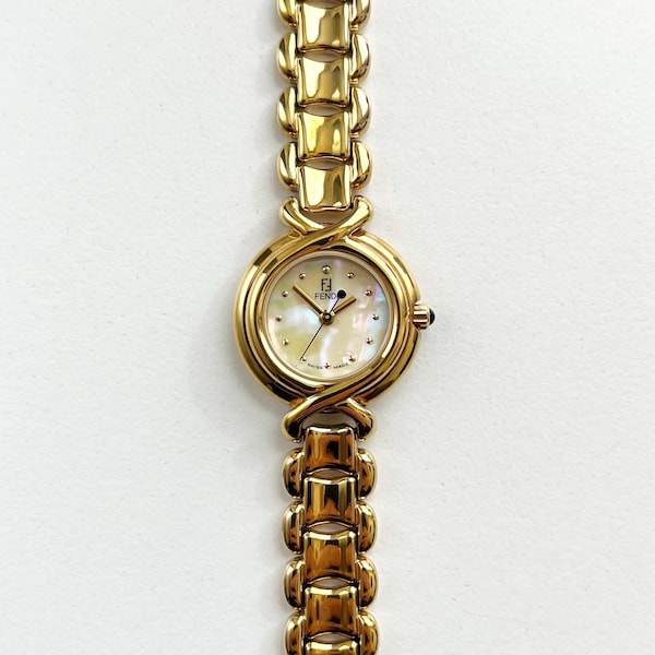 Fendi Vintage Gold Women’s Watch, Mother of Pearl Dial, Boxed, Gift for Her, 17.5vm