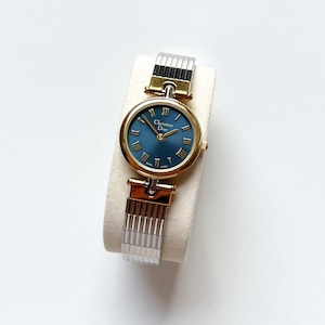 Vintage Christian Dior Watch: Swiss Made, Blue & Gold - 1990s, 16cm Adjustable