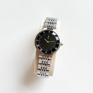 Vintage Yves Saint Laurent Watch: Black Dial Silver Stainless Steel