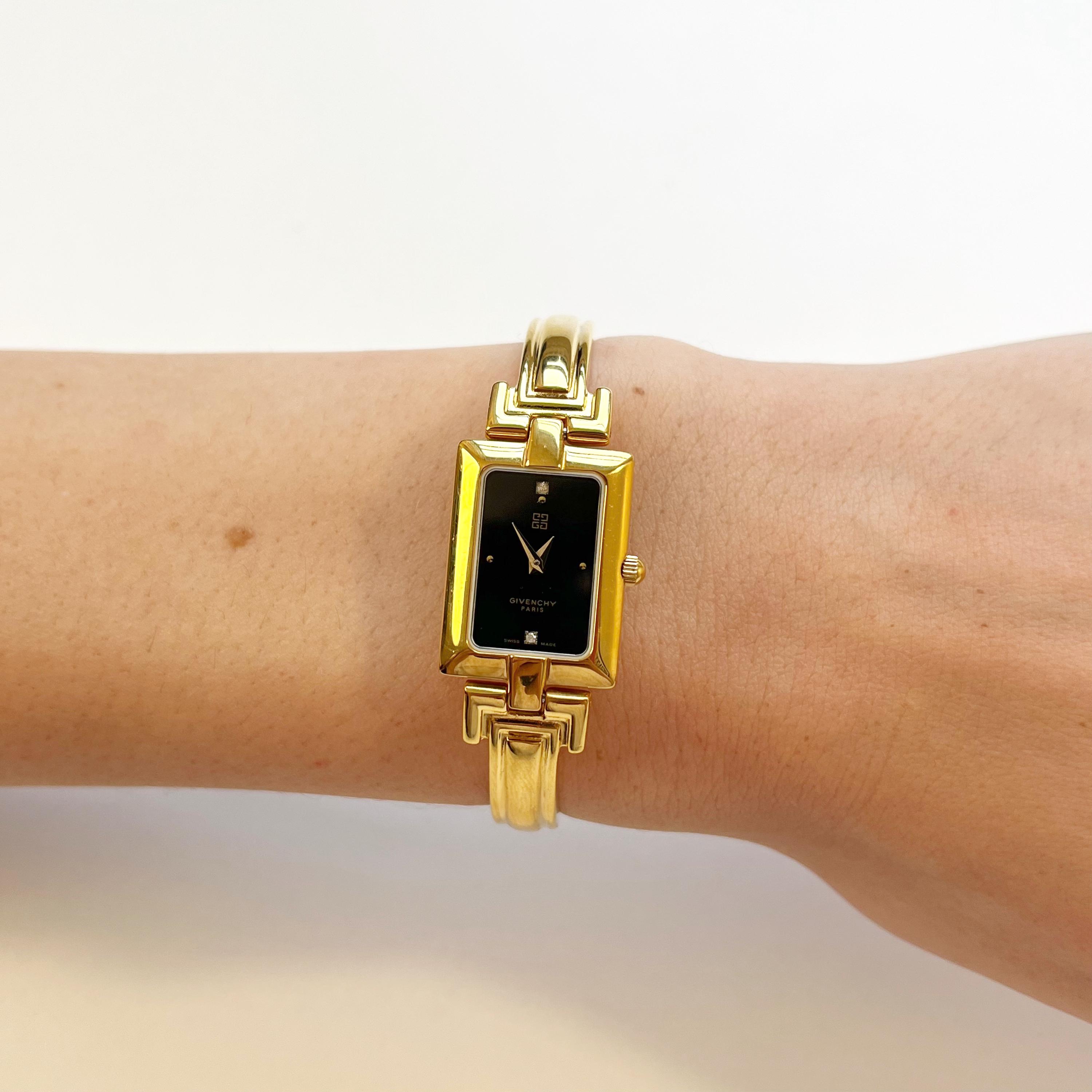 Givenchy Vintage Watch - Black Dial Golden Bangle Womens Watch