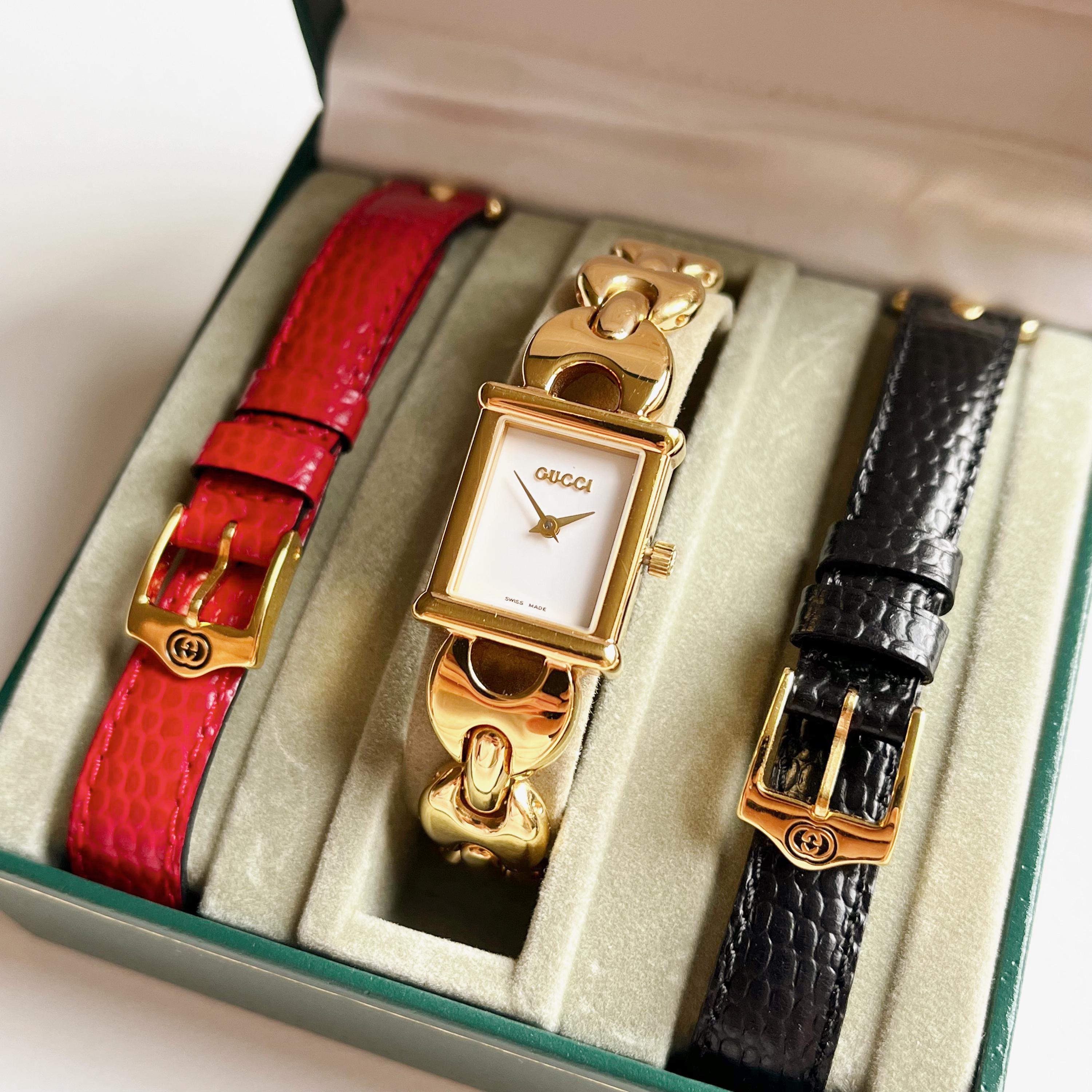 Gucci Brown watch brand new in box Now Sold. Vintage 1980s Gucci Interchangeable Bezel Watch  main image 2