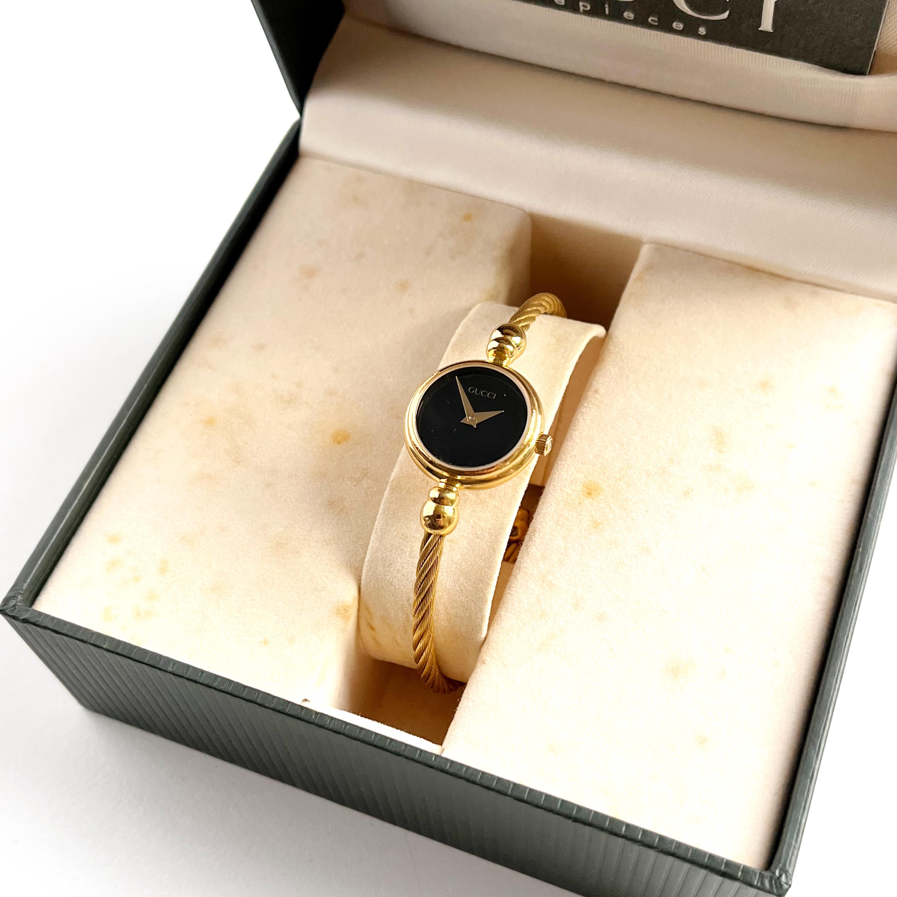Gucci Gold Bracelet Watch with Black Face s-l1200.jpg main image 3