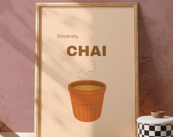 Met vriendelijke groet, Chai: digitale download | Desi kunst aan de muur | Chai-muurkunst | Indiase muurkunst | Chai-liefhebber | Indiase keukenafdrukken | Indiase keuken