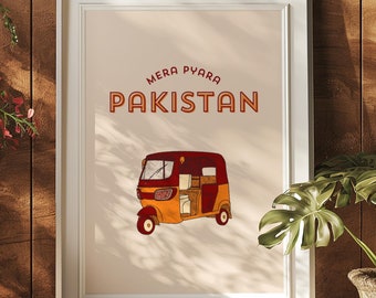Mera Pyara Pakistan - muurkunstposter | Pakistaanse muurkunst | Pakistaanse kunstafdruk | Zuid-Aziatische decoratie | Pakistaanse geschenken | Auto-riksja