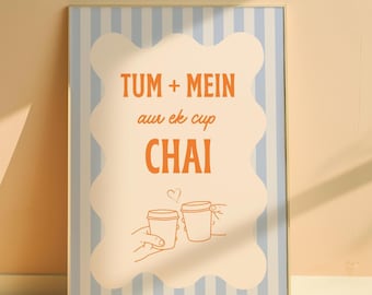 Tum Mein Aur Ek Cup Chai – Digital Download | Hindi Urdu Quote Print | Romantic Desi Wall Art | Indian and Pakistani Decor | South Asian Art