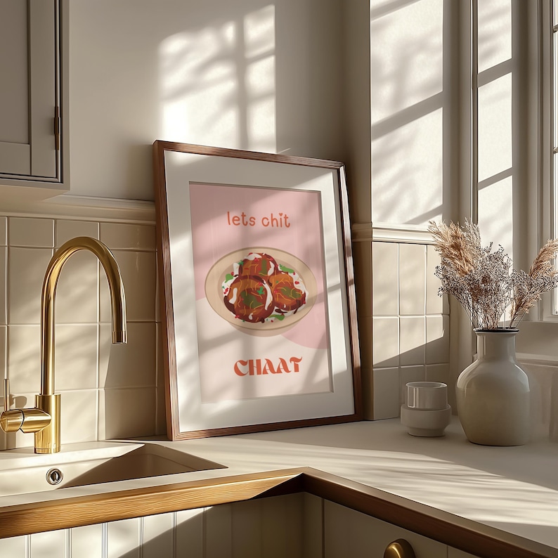 Lets Chit Chaat - Wall Art Poster | Desi Food Art Print | Indian Kitchen Decor | Pakistani Food Art | Chaat Lover Gift | South Asian Decor image 4