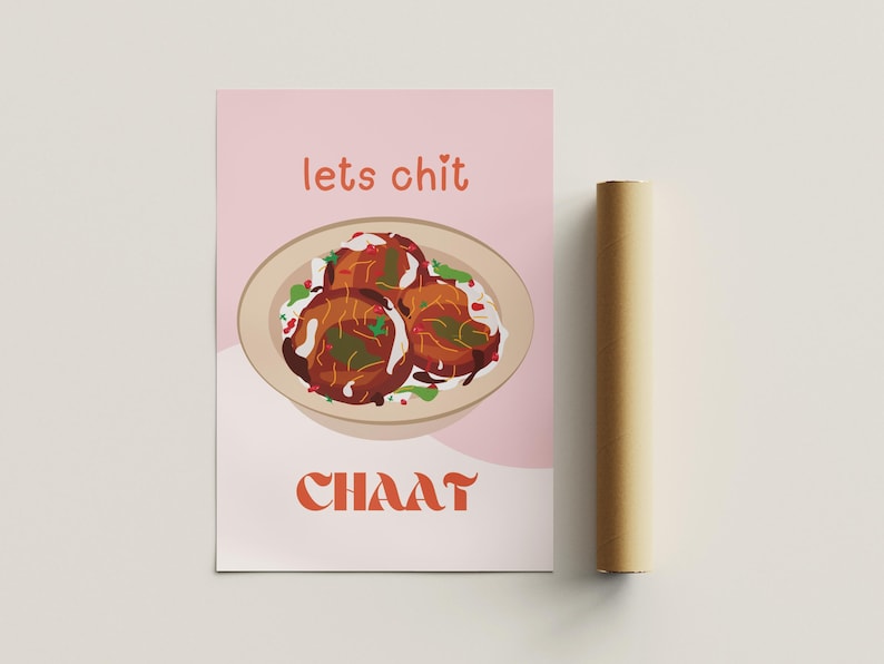 Lets Chit Chaat - Wall Art Poster | Desi Food Art Print | Indian Kitchen Decor | Pakistani Food Art | Chaat Lover Gift | South Asian Decor image 6