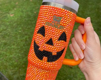 Vaso Stanley de 30 oz con brillantina y diseño de Jack-O-Lantern