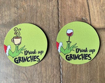 Bebe hasta que los Grinchs se vayan, copa de vino o posavasos