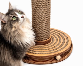 Large Cat Scratching Post, Extra stable design, Jute & Ball cat toy (USA only)