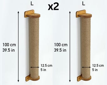 2x Large Wall-Mounted Cat Scratching Post – Natural, Cat Tree, Sturdy Scratch Pole, Vertical Cat Tower, S/M/L + Screws