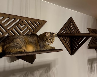 Modern Cat Wall Shelves – Wooden Cat Climbing Furniture, Elegant Catwalk Set, Catio with Grooved Surface for Easy Jumping  (USA only)